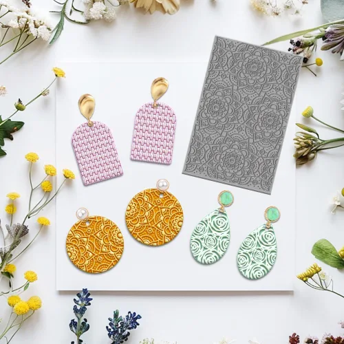 Vista 6 de Juego de 4 láminas de textura de arcilla polimérica para usar con cortadores de arcilla, esteras de textura de arcilla boho, kit de fabricación
