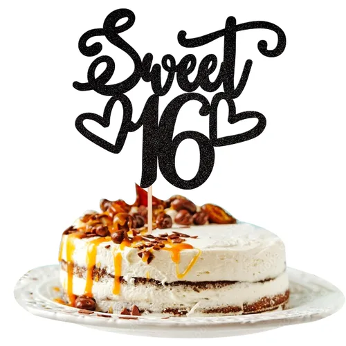 Vista 16 de 24 piezas de decoraciones para cupcakes de 16 cumpleaños con purpurina, ¡Hola 16! Dulces 16 desde 2008, púas para cupcakes de 16 años para celebrar