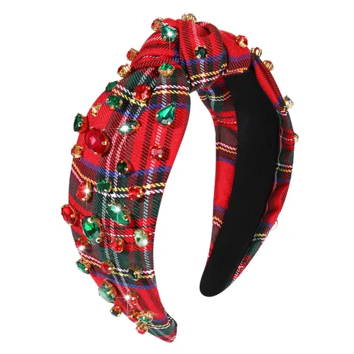 Vista 13 de boderier Diademas de Navidad para Mujeres Diadema de Árbol de Navidad con Cuentas Diadema Ancha Anudada de Cristal Accesorios para el Cabello