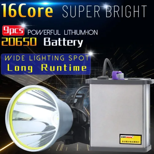 Vista 8 de Linterna frontal LED de caza, súper brillante, 16 núcleos, 12 V, recargable, con batería lateral, perfecta para caza, exploración, campamento