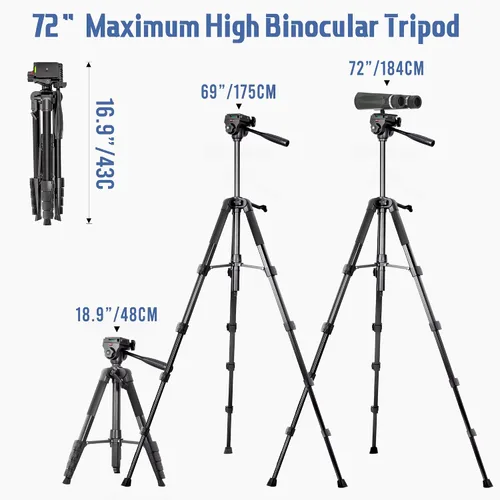Vista 2 de Trípode binocular, soporte de trípode de telescopio terrestre de 72 pulgadas con adaptador binocular y 2 placas QR, soporte para cámara de viaje
