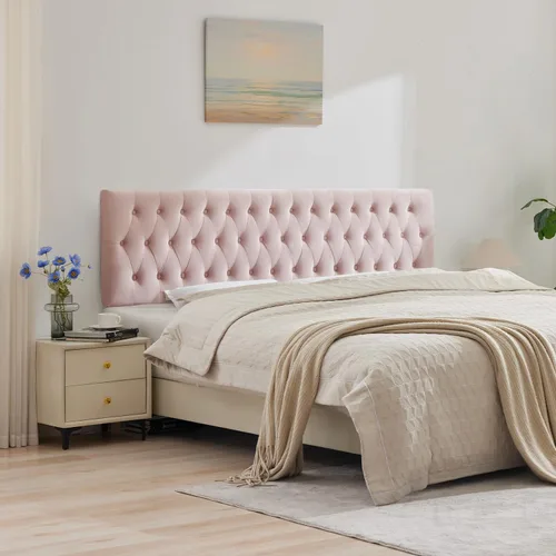Vista 28 de Kingfun Cabecera capitonada tapizada para cama de tamaño completo con diseño moderno de botones, cabecera ajustable de madera maciza, cabeceros Rosa