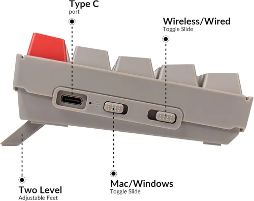 Vista 5 de Keychron K6 Teclado mecánico inalámbrico intercambiable en caliente para Mac 65 compacto 68 teclas Bluetooth multitarea teclado de juegos con cable