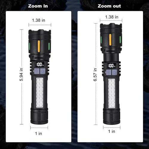 Vista 6 de Linternas LED recargables de alto lúmenes, linterna táctica súper brillante de 3000 lm con luz lateral de mazorca, 5 modos de luz, IPX6 impermeable
