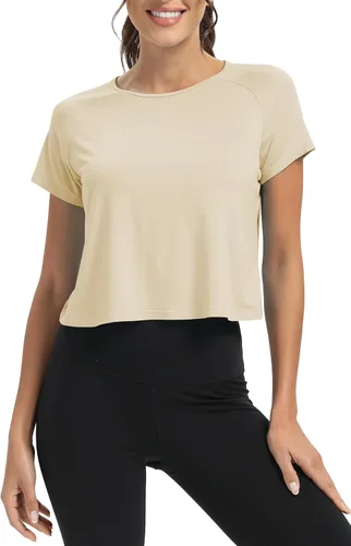 Vista 2 de Mippo Camisetas de entrenamiento para mujer, recortadas, con espalda dividida, atléticas, para gimnasio, ejercicio, ajuste holgado