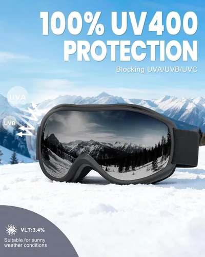 Vista 3 de AVV - Gafas de esquí con protección UV, gafas antiniebla para snowboard, gafas de nieve OTG para hombres, mujeres, adultos y jóvenes