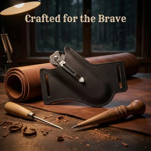 Vista 5 de Funda de cuchillo, funda de cuchillo con hebilla de cinturón, fundas de cuchillo de cuero para cinturón, funda de cuchillo plegable de bolsillo EDC