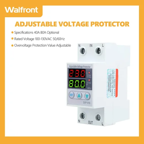 Vista 7 de Walfront SVP‑916 100‑130VAC Protector de voltaje ajustable sobre y bajo voltaje Protector de retardo de plástico Protector de reinicio de retardo 40A