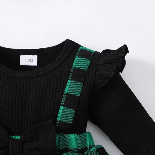 Vista 3 de OPAWO Vestido de niña recién nacida con volantes de encaje de manga largacorta, vestido de niña de flores, mameluco acanalado para otoño e invierno
