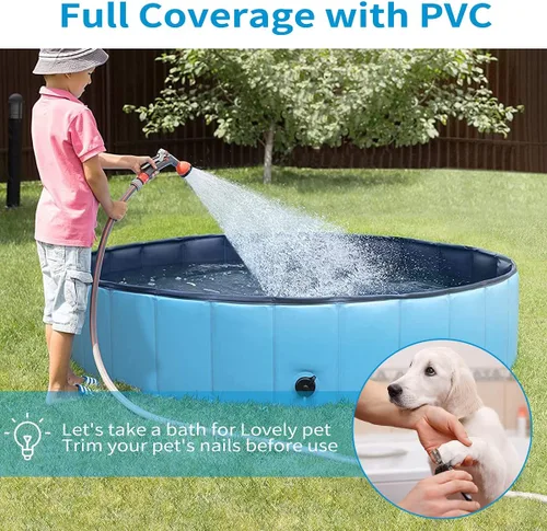 Vista 5 de Piscina plegable para perros y mascotas, piscina plegable para mascotas, bañera para niños, piscina para perros y gatos, interior y exterior, 32