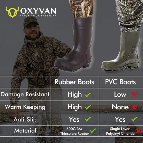 Vista 3 de Vadeadores para caza de pato con botas de goma aisladas de 600G, neopreno con camuflaje Realtree MAX-7, vadeadores de pesca hasta el pecho