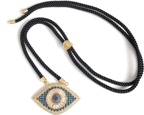 Vista 3 de Collar de amuleto de la suerte SIFRIMANIA con colgante de ojo maligno, longitud ajustable y vibrantes piedras de circonita cúbica para buena suerte