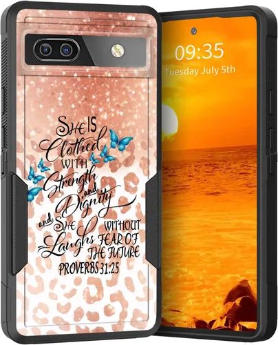 Vista 17 de Funda para Pixel 6A, Híbrida de Doble Capa de Servicio Pesado Resistente a Prueba de Golpes PC Duro + Funda Protectora de Silicona Suave para Google
