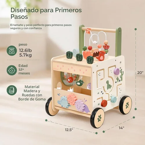 Vista 4 de Andador de madera para bebés, andador Montessori con centro