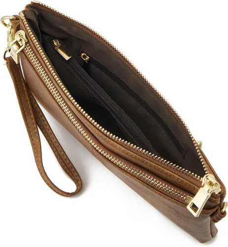 Vista 4 de ZOOEASS Bolso cruzado pequeño con triple cremallera, bolso ligero de cuero vegano, incluye hombro ajustable