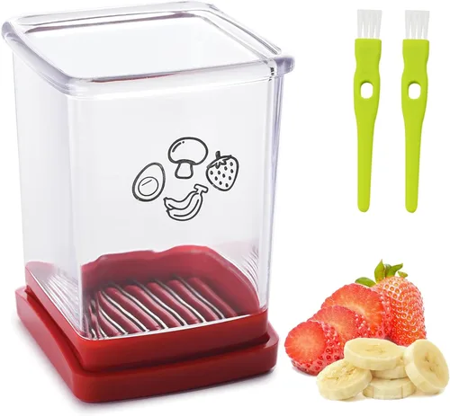 Vista 8 de Rebanador de Copa, Rebanador de Fresas y Plátanos de Acero Inoxidable, Cortador Rápido de Frutas con Placa de Empuje, Para Hacer Ensaladas Cian