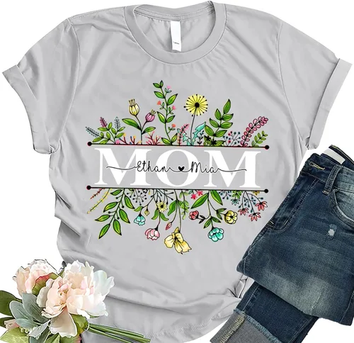 Vista 3 de NAZENTI Camisa personalizada para la abuela, camiseta personalizada para mamá con apodo y nombre del niño, camisa para mujer, día de la madre