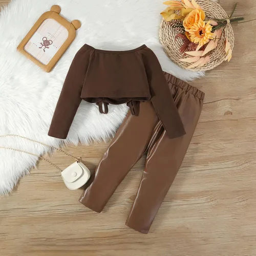 Vista 4 de Conjunto de 2 piezas de ropa de otoño e invierno, camiseta de manga larga abombada, pantalones largos rectos, ropa de moda para bebé