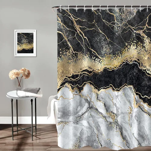 Vista 36 de Cortina de Ducha Floral Bohemia Negra Flores de Mediados de Siglo Botánica Moderna Elegante Estética Cortina de Ducha para Decoración de Baño