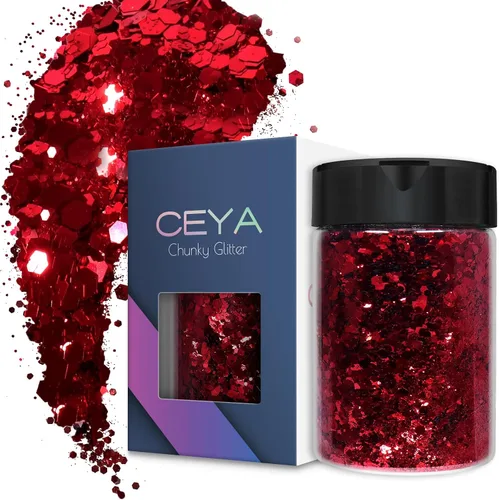 Vista 31 de Ceya Juego de purpurina gruesa de 32 colores, 11.28 onzas/11.29 oz de purpurina para manualidades en polvo mezclado con copos gruesos y finos cada