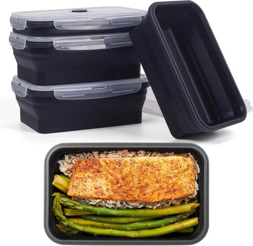 Vista 36 de Recipientes plegables de almacenamiento de alimentos con tapa hermética, 11.8 oz, juego de 4 recipientes pequeños de silicona apilables para la 4