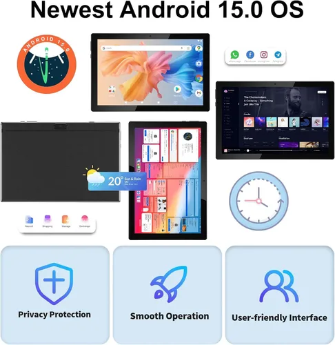 Vista 3 de Tablet Android 15, tabletas de 10 pulgadas, tabletas 2 en 1 con funda de teclado 8GB RAM+32GB ROM/2TB Expandible, Pantalla IPS 1280x800, 5G