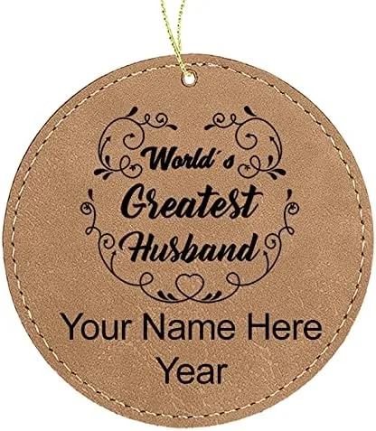 Vista 5 de LaserGram Personalized Christmas Ornament, World's Greatest Husband, Faux Leather, Custom Laser Engraved Gift Idea (Round Shape, Pink)
