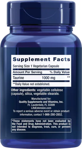 Vista 6 de Life Extension Glicina 1000 mg, Promueve la Relajación y el Sueño Saludable & Taurina, Suplemento de Aminoácido de Taurina Pura, Salud del Corazón