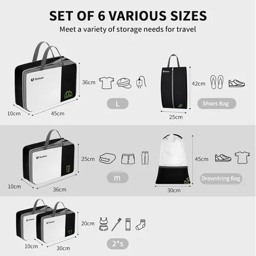 Vista 3 de SIMBOOM Juego de 6 cubos de compresión para viajes, bolsas organizadoras de maleta, organizador de equipaje, artículos esenciales de viaje