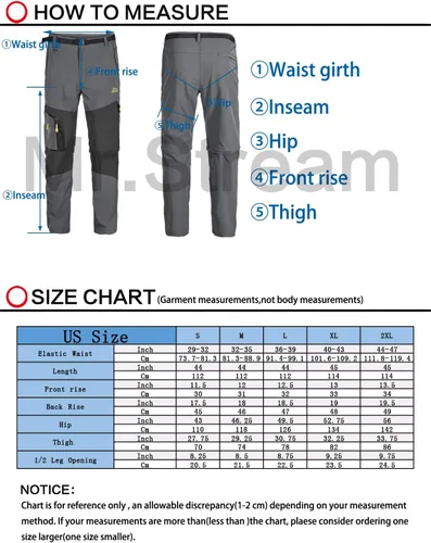 Vista 6 de Mr.Stream Men's Walking Windproof Breathable Camping Quick Drying Outdoor Convertible Hiking Pants