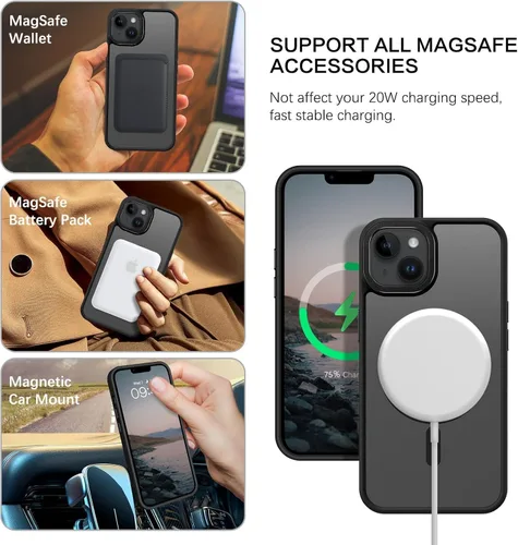 Vista 2 de BENTOBEN Funda magnética para iPhone 13 y iPhone 14 [compatible con Magsafe] Funda translúcida mate para iPhone 13/14, delgada, a prueba de golpes