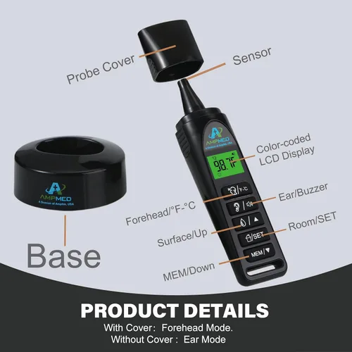 Vista 2 de Amplim 1701AE3 - Termómetro de frente, infrarrojo, digital, resistente para tomar la temperatura sin contacto, ideal para bebés, niños y adultos