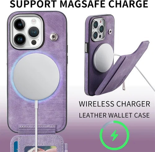 Vista 4 de Funda tipo cartera para iPhone 14 Pro Max de 6.7 pulgadas con soporte magnético MagSafe para tarjetas de bloqueo RFID, función atril, carga
