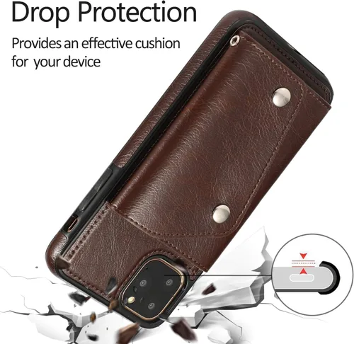 Vista 6 de LUVI Funda con tarjetero para iPhone 11 Pro con correa para el cuello, cadena cruzada, correa de muñeca, funda protectora con ranura para tarjeta