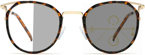 Vista 8 de Transición al aire libre fotocromática progresiva multifocal gafas de lectura para mujeres visión ajustable ronda gafas de sol lector