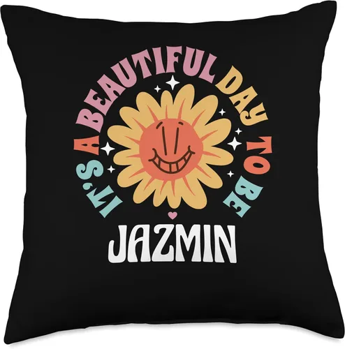 Vista 4 de Jazmin Personalized Name Beautiful Day Wavy Text Retro Throw Pillow