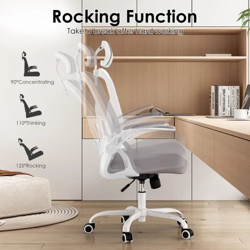 Vista 4 de Ergonomic Office Chair, Home Desk Chair with Adjustable & 30° Rotating Headrest, Vertical Adjustable Lumbar Support, Breathable Mesh Back, Elastic