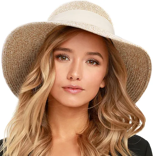 Vista 13 de FURTALK Sombrero de paja para mujer, con protección UV, plegable, plegable, para verano, con protección UV Negro