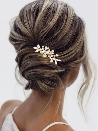 Vista 4 de JAKAWIN - Pinza para el cabello nupcial para el cabello, color plateado, para mujer Tocado de novia con diamantes de imitación de cristal