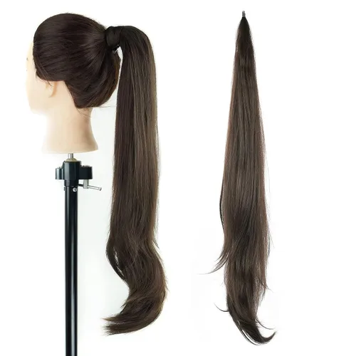 Vista 17 de IMISSU Extensión de pelo Cola de caballo Cabello flexible Colas de caballo Postizos (Negro)