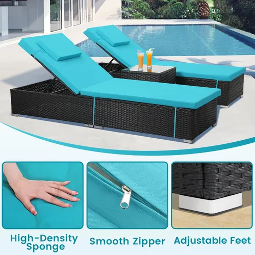 Vista 4 de Murago Tumbona para exteriores, juego de 2 sillas de piscina con mesa Turquesa