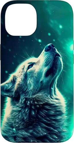 Vista 4 de Howling Wolf in Night Green Northern Lights Wolves Dog Lover Case for iPhone 16