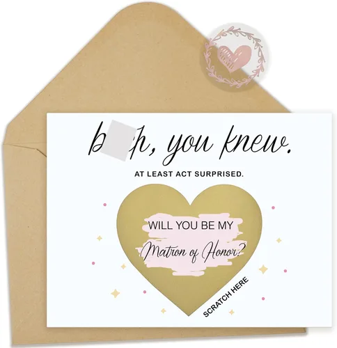 Vista 8 de 10 tarjetas para raspar propuestas de dama de honor, 6 damas de honor, 1 dama de honor, 1 matrona de honor, 2 niñas de flores. Regalos únicos