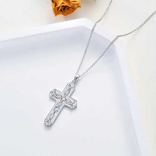 Vista 6 de WINNICACA Collar de cruz de ópalo para mujer, plata de ley 925, colgante de cruz infinita, regalo de joyería de ópalo para mujeres y niñas