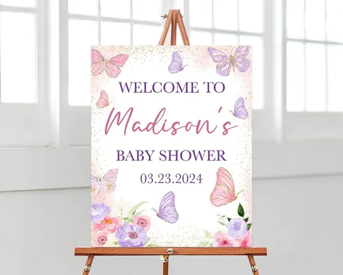 Vista 6 de Letrero de bienvenida de elefante editable para baby shower, letrero floral azul para baby shower, letrero con nombre personalizado para niño o niña