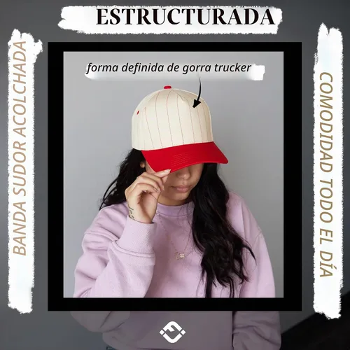 Vista 5 de Funky Junque - Sombreros Snapback de Lona Vintage de Dos Tonos Rayas a rayas - Rojo/Beige