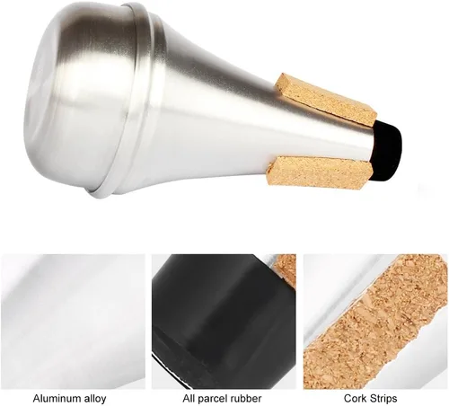 Vista 4 de Trompeta Mute Tiras de corcho Aleación de aluminio Práctica Copa Trompeta Corneta Straight Silenciador Silenciador de silencio para practicar