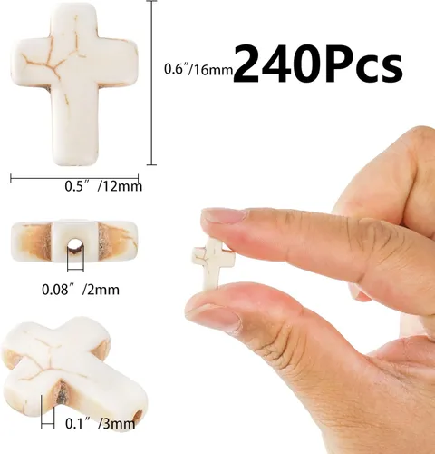 Vista 2 de Jucoan 240 cuentas espaciadoras de cruz blanca y turquesa gruesa, cuentas pequeñas con dije de cruz religiosa para pulseras, collares, rosario