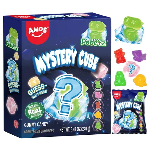 Vista 13 de Dulces de gomita 4D de sirena Amos, sabor a frambuesa azul, paquete de Navidad de 9 onzas envueltos individualmente para compartir, mini paquetes