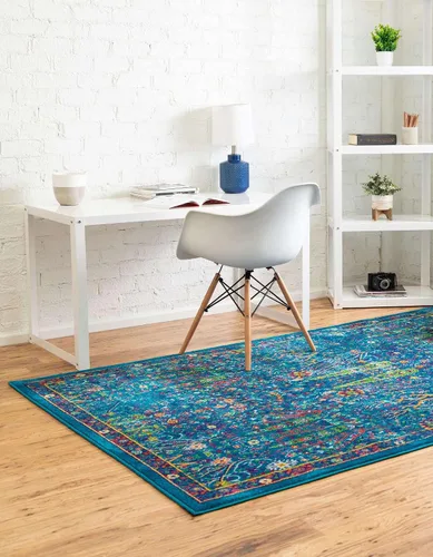 Vista 3 de Unique Loom Calypso Collection - Alfombra rectangular de 2 x 3 pies, color azul marino y verde